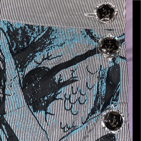 Funky grey stripe on silvery material high waisted asymmetrical skirt Small - Picture 14 of 16